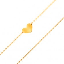 Bransoletka z żółtego 585 złota - małe symetryczne i płaskie serce, subtelny łańcuszek