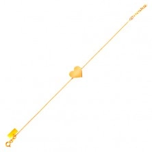 Bransoletka z żółtego 585 złota - błyszczący cienki łańcuszek, zawieszka - płaskie serduszko