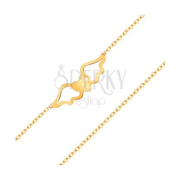 Złota bransoletka 585 - łańcuszek z owalnych ogniw, serduszko z anielskimi skrzydłami