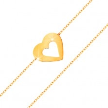Bransoletka z żółtego 585 złota - subtelny łańcuszek, płaskie serce z wycięciem w środku