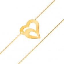 Złota bransoletka 585 - subtelny łańcuszek z owalnych ogniw, podwójny kontur serca