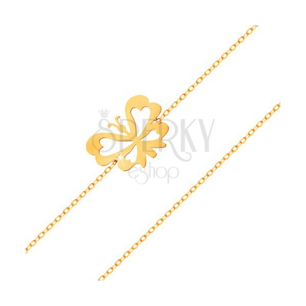 Bransoletka z żółtego 585 złota - subtelny łańcuszek, płaski motylek z wyciętymi skrzydłami