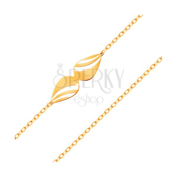 Bransoletka z żółtego 585 złota - cienki łańcuszek, kokardka z powycinanych łez