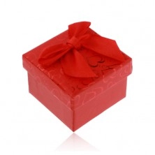 Czerwone pudełeczko na pierścionek, kolczyki lub zawieszkę, serduszka, kokardka