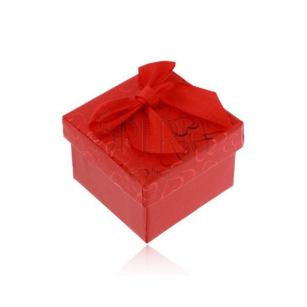 Czerwone pudełeczko na pierścionek, kolczyki lub zawieszkę, serduszka, kokardka