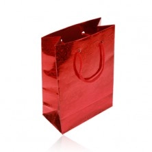 Mała czerwona torebka na upominek z abstrakcyjnym wzorem, czerwone sznurki