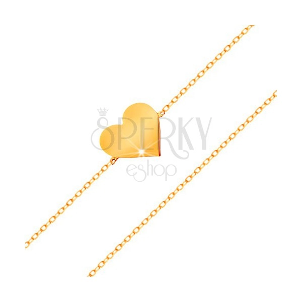 Bransoletka z żółtego 585 złota - błyszczący cienki łańcuszek, zawieszka - płaskie serduszko