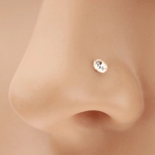 Złoty 585 piercing do nosa - błyszcząca bezbarwna cyrkonia w lśniącej oprawie, 2 mm