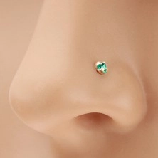 Złoty 585 piercing do nosa, prosty - błyszcząca cyrkonia w kolorze akwamarynu, 1,5 mm