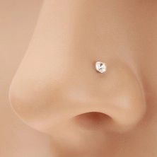 Prosty piercing do nosa z białego 14K złota - okrągła bezbarwna cyrkonia, 2 mm