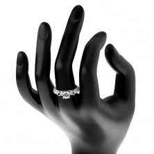 Zaręczynowy pierścionek, srebro 925, błyszczące ramiona z wgłębieniami, bezbarwna cyrkonia