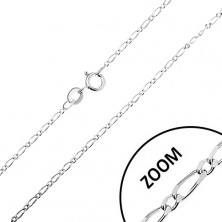 Lśniący srebrny łańcuszek 925, długie i krótkie owalne ogniwa, szerokość 1,3 mm, długość 460 mm