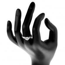 Zaręczynowy pierścionek - srebro 925, błyszcząca okrągła cyrkonia, łuki, lśniące ramiona