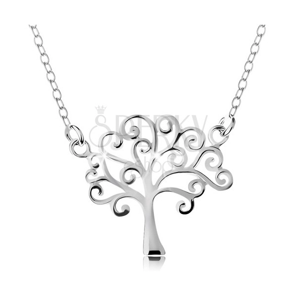 Srebrny naszyjnik 925, cienki łańcuszek i zawieszka - lśniące drzewo życia