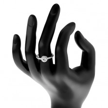 Zaręczynowy pierścionek - srebro 925, błyszcząca okrągła cyrkonia bezbarwnego koloru z błyszczącym kole