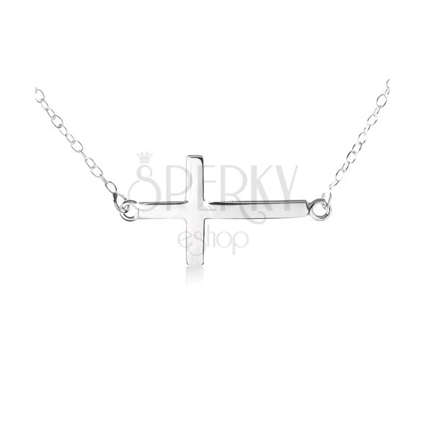 Naszyjnik ze srebra 925, drobny łańcuszek, wisiorek w postaci płaskiego, lśniącego krzyża