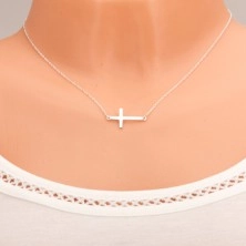Naszyjnik ze srebra 925, drobny łańcuszek, wisiorek w postaci płaskiego, lśniącego krzyża