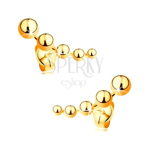 Kolczyki wkręty z żółtego złota 585 - zmniejszające się kuleczki