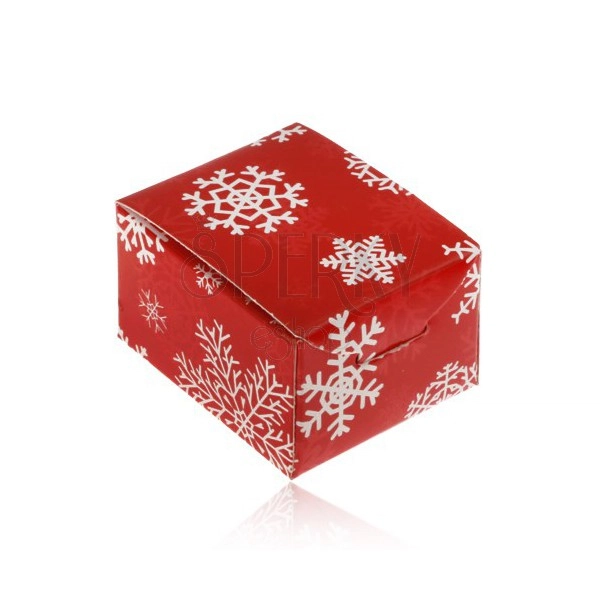 Czerwone pudełeczko na pierścionek, zawieszkę lub kolczyki, białe płatki śniegu