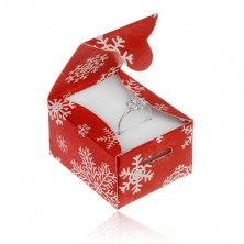 Czerwone pudełeczko na pierścionek, zawieszkę lub kolczyki, białe płatki śniegu