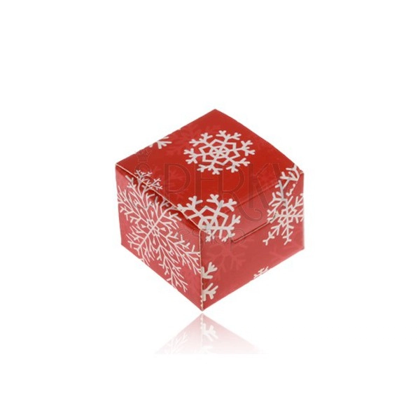 Czerwone pudełeczko na pierścionek, zawieszkę lub kolczyki, płatki śniegu