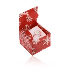 Czerwone pudełeczko na pierścionek, zawieszkę lub kolczyki, płatki śniegu