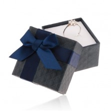 Upominkowe pudełeczko na pierścionek, zawieszkę i kolczyki, ciemnoniebieski kolor, kokardka