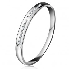 Brylantowy pierścionek z białego 14K złota - błyszcząca linia drobnych bezbarwnych diamentów