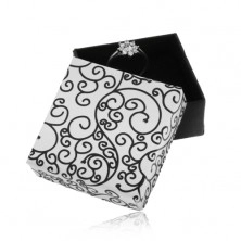 Upominkowe pudełeczko w czarno-białej wersji, wzór spiralnych ornamentów