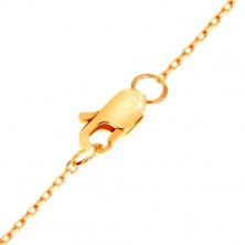Złoty 14K naszyjnik - płaski symbol nieskończoności z przezroczystym brylantem, błyszczący łańcuszek