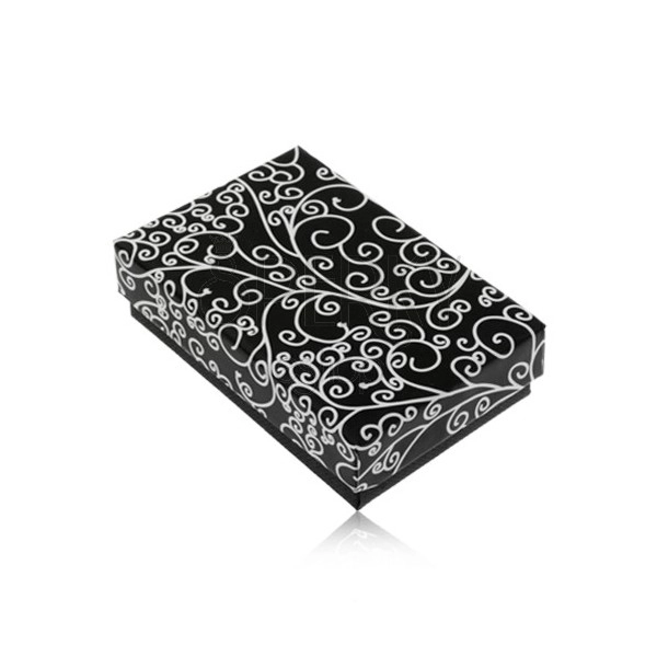 Upominkowe pudełeczko na zestaw lub naszyjnik - czarny z białym wzorem ornamentów