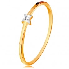 Dwukolorowy złoty pierścionek 585 - gwiazdeczka z przezroczystym brylantem, cienkie ramiona