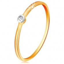 Złoty dwukolorowy pierścionek 585 - bezbarwny brylant w okrągłej oprawie, cienkie ramiona