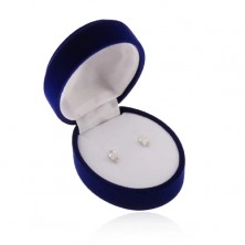Owalne aksamitne pudełeczko na kolczyki, zawieszkę lub dwa pierścionki, niebieski kolor