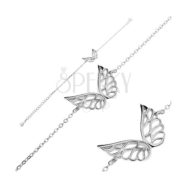 Bransoletka ze srebra 925 - powycinane anielskie skrzydła, łańcuszek z owalnych ogniw 