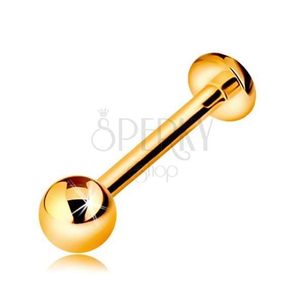 Złoty 14K piercing do wargi lub brody - labret z kuleczką i kółeczkiem, 12 mm