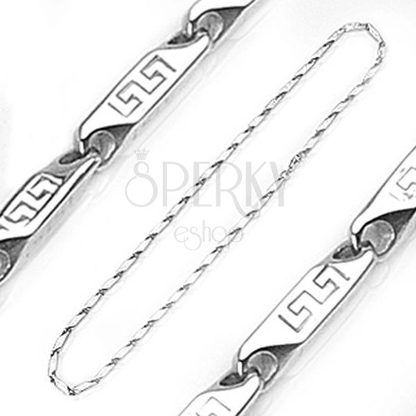 Łańcuszek ze stali chirurgicznej, prostokątne elementy z wzorem greckiego klucza