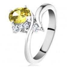 Błyszczący pierścionek w srebrnym odcieniu, owalna cyrkonia żółtego koloru