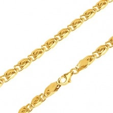 Złoty łańcuszek 585 - lśniące ogniwa ze wzorem z esek, wyrównane, 500 mm