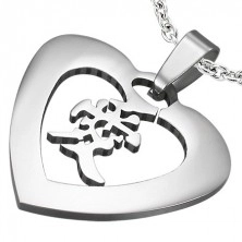 Stalowa zawieszka srebrnego koloru - serce z chińskim znakiem "miłość"