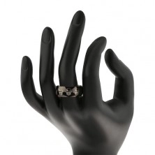 Czarny pierścionek ze stali 316L, czaszki w srebrnym odcieniu, 9 mm