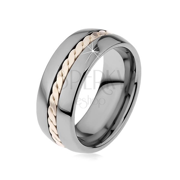 Lśniący pierścionek z wolframu z plecionym wzorem srebrnego koloru, 8 mm