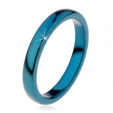 Pierścionek tungsten - gładka niebieska obrączka, zaokrąglona, 3 mm
