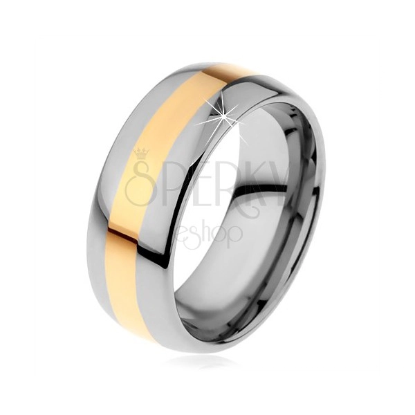 Wolframowy pierścionek w dwukolorowej wersji - pas złotego koloru, 8 mm