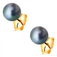 Złote kolczyki 585 - okrągła perła z kolorowymi refleksami, wkręty