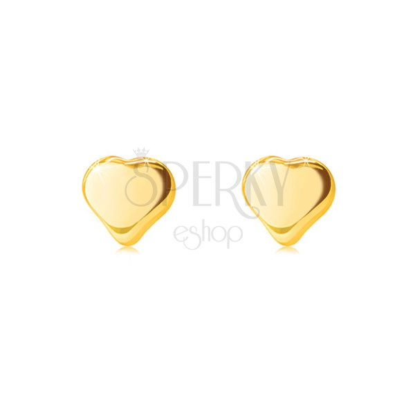 Złote kolczyki wkręty 585 - lśniące, gładkie i symetryczne serduszko