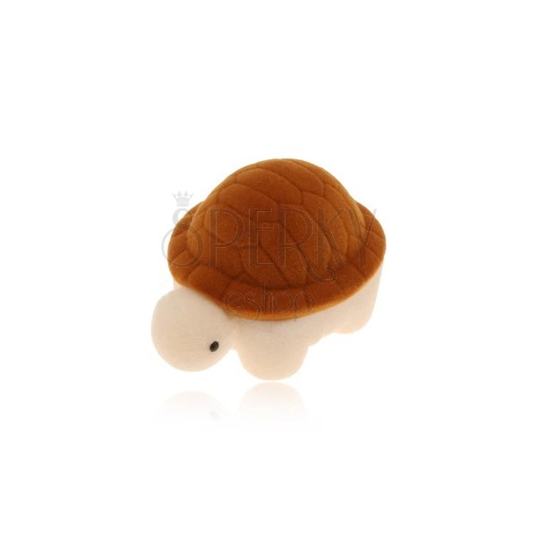 Pudełeczko na pierścionek lub kolczyki, brązowo-kremowy aksamitny żółw