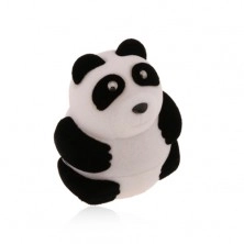 Upominkowe pudełeczko na pierścionek lub kolczyki, czarno-biała panda, aksamitna powierzchnia