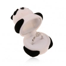 Upominkowe pudełeczko na pierścionek lub kolczyki, czarno-biała panda, aksamitna powierzchnia