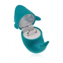 Aksamitne pudełeczko na pierścionek lub kolczyki, niebieski delfin, ruchome oczka